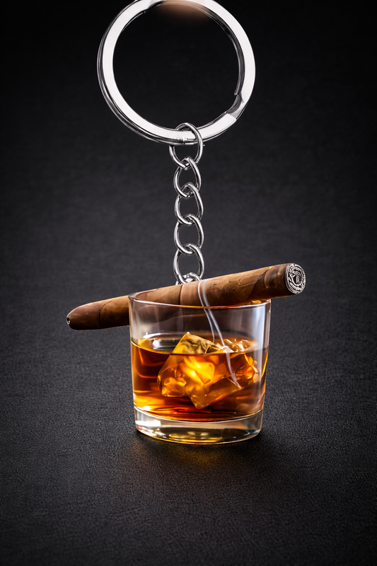 Breloc Premium Whiskey & Cigar – Detaliu Rafinat pentru Un Gentleman.